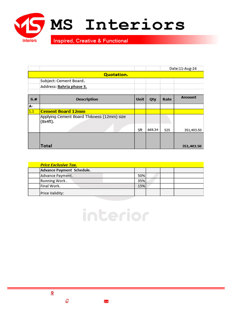 Quotation-Cement Board Bahria Phase 3.. | PDF