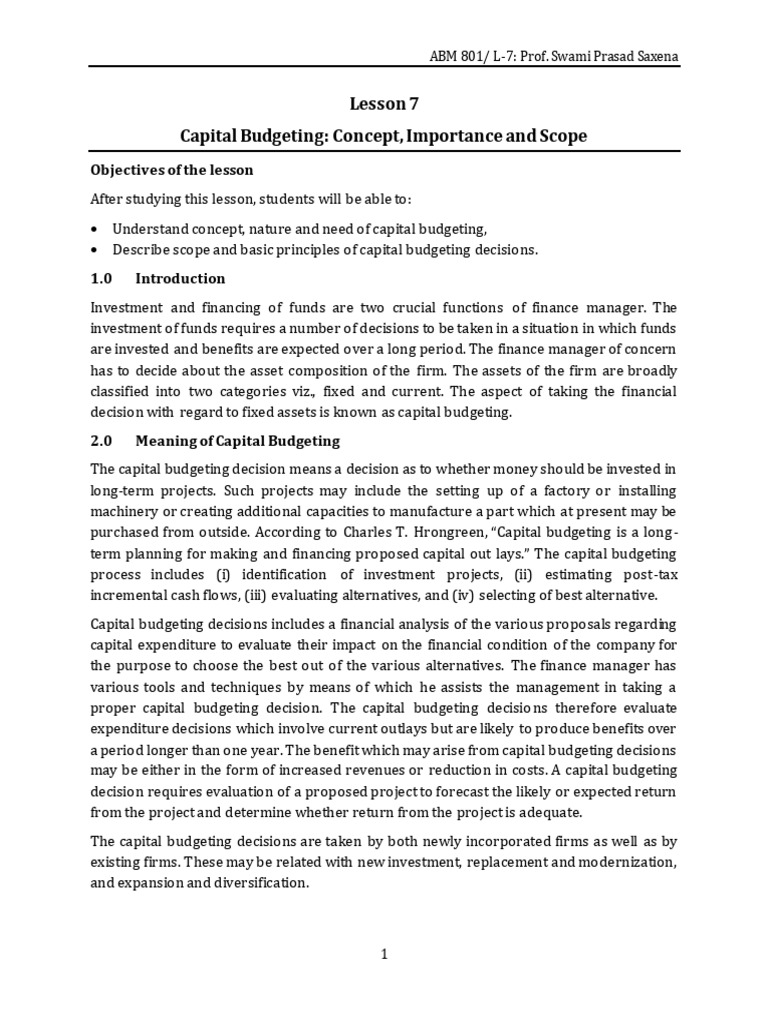 Capital budgeting and its future scope pdf