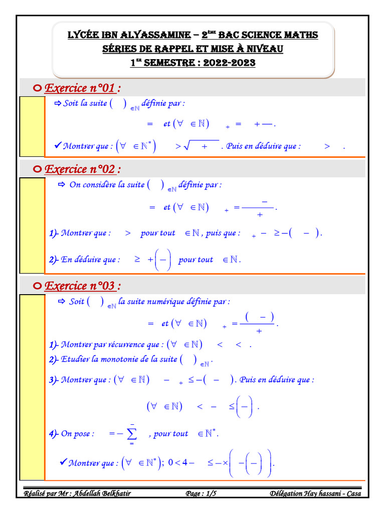 Séries de Rappel Et Mise À Niveau 2ème Bac SC Maths | PDF
