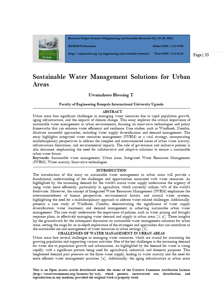 Urban Sustainable Water Management Solutions | PDF | Water Resources ...