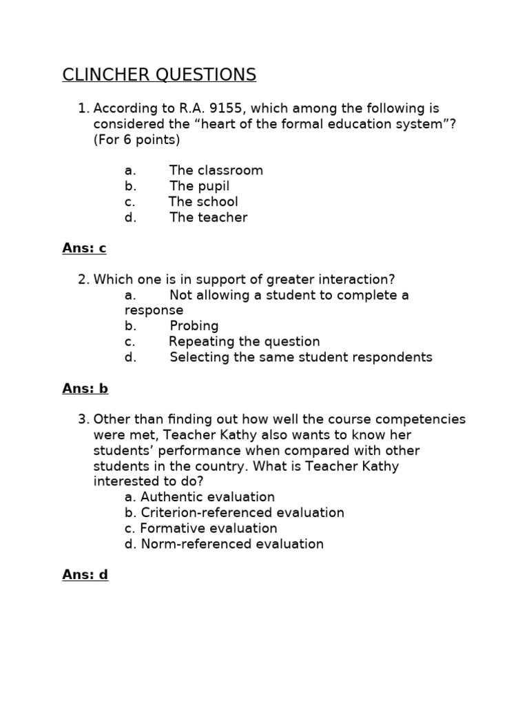 Clincher Questions | PDF