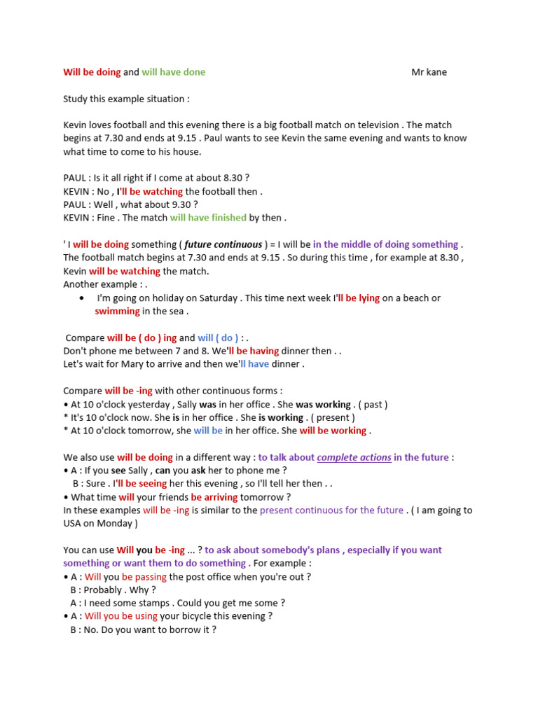 Will Be Doing and Will Have Done | PDF