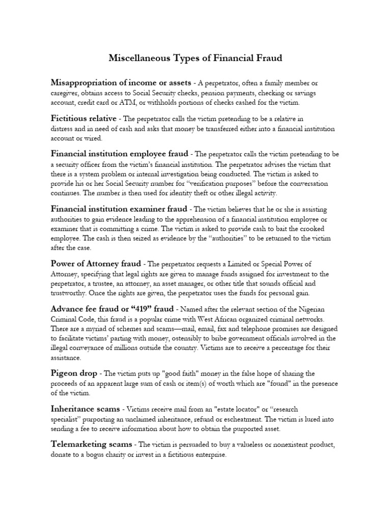 Miscellaneous Types of Financial Fraud | PDF