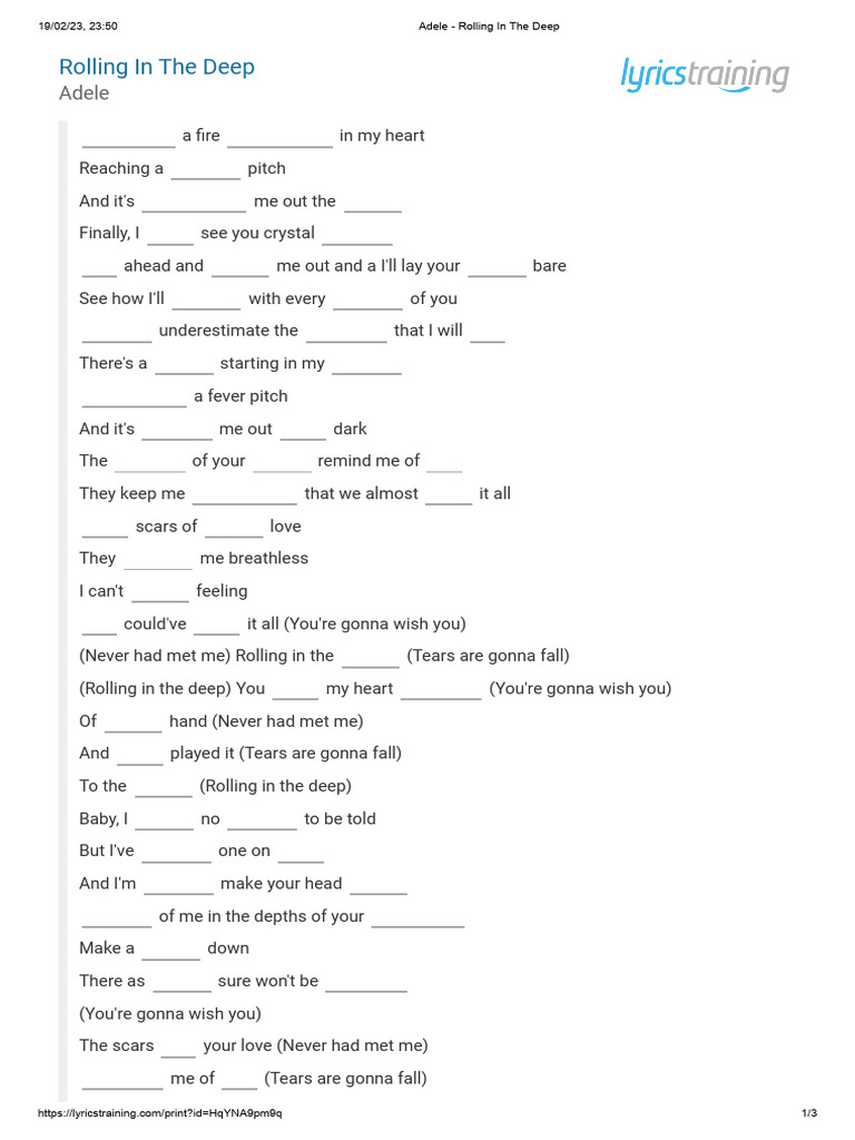 Adele - Rolling In The Deep Lyrics | PDF