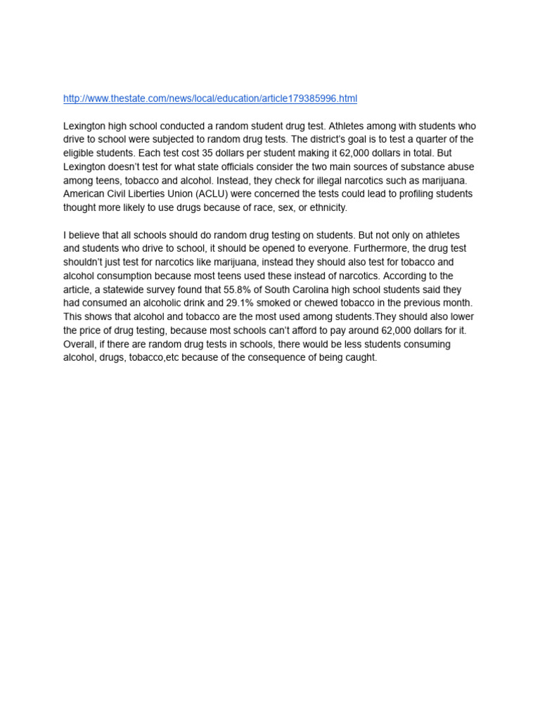 Lexington High School Random Drug Testing | PDF | Self-Improvement ...