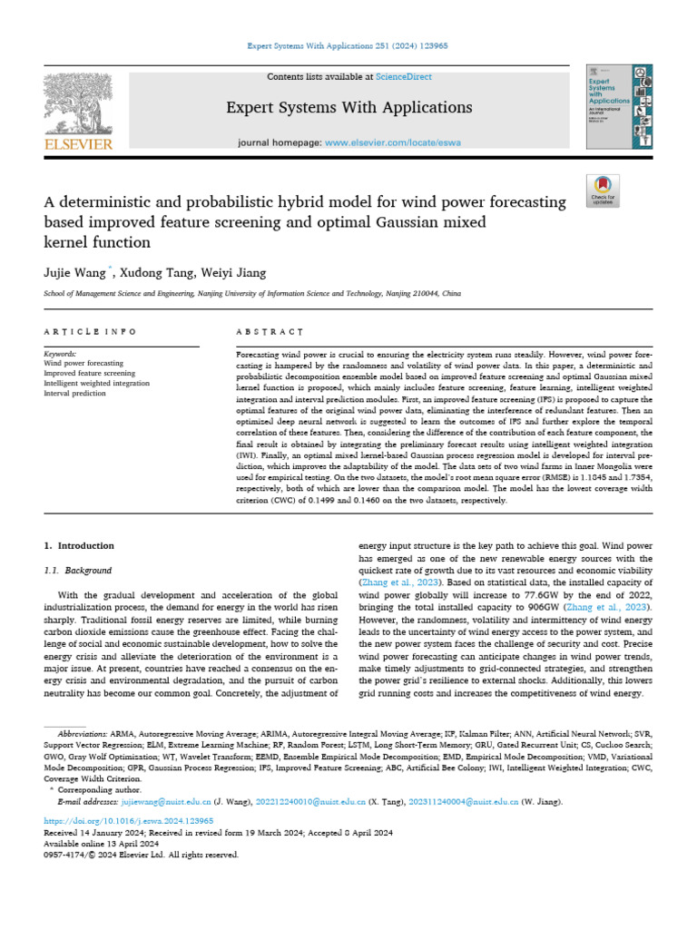 Hybrid Model for Wind Power Forecasting | PDF | Fast Fourier Transform ...