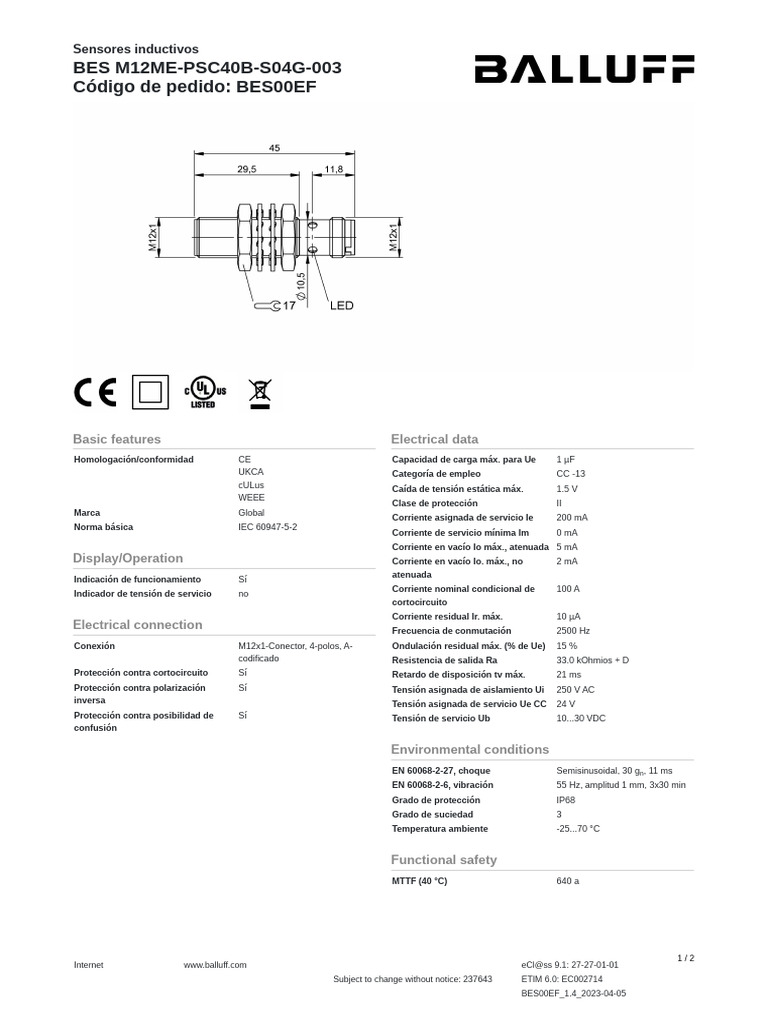 Datasheet BES00EF 237643 Es | PDF