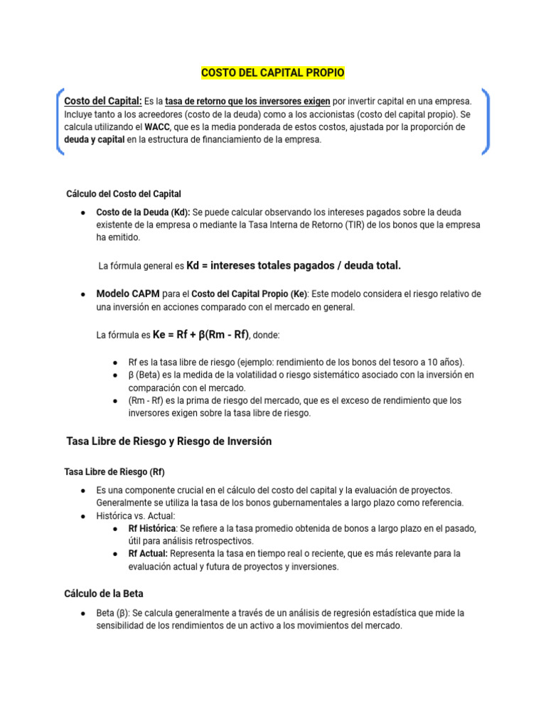Resumen Finanzas - Bloque 4, 5 y 6 Costo Del Capital Propio | PDF