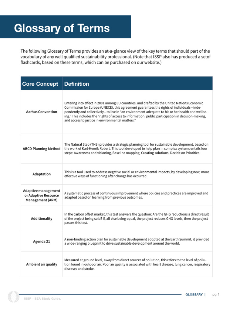 SEA Study Guide Glossary | PDF