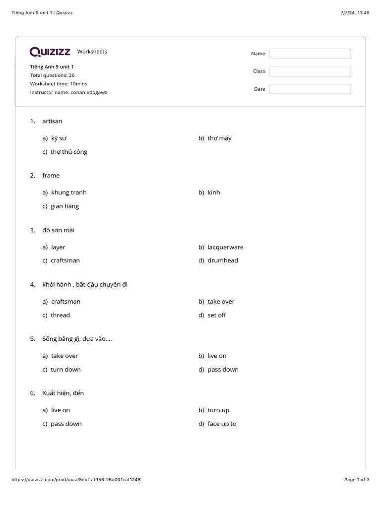 Ti ng anh 9 unit 1 quizizz pdf