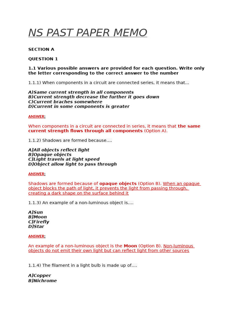 NS Past Paper Memo | PDF