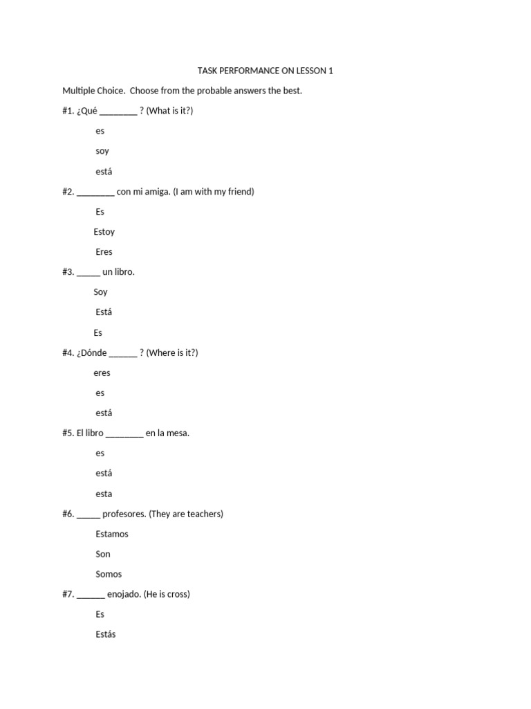Task Performance On Lesson 1 | PDF