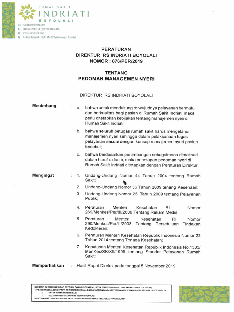 Perdir Managemen Nyeri | PDF