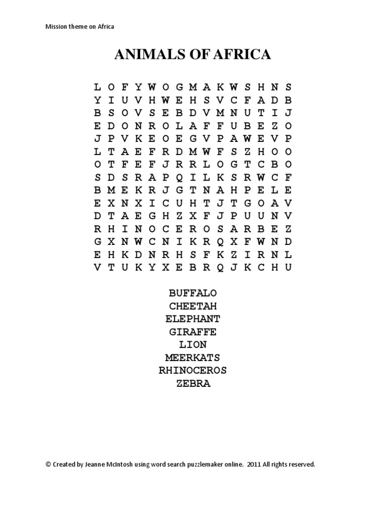 Word Searches On Africa For Kids | PDF