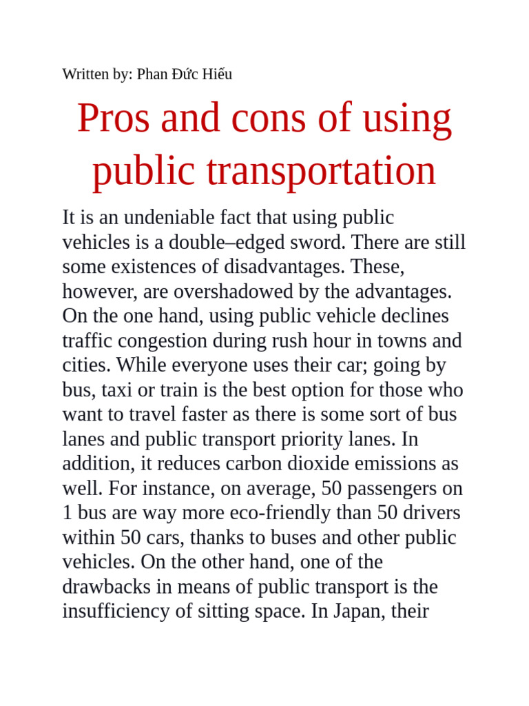 Pros and Cons of Using Public Transportation | PDF