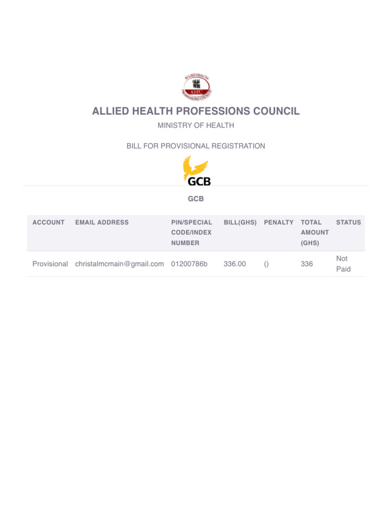Provisional Registration Bill Overview | PDF