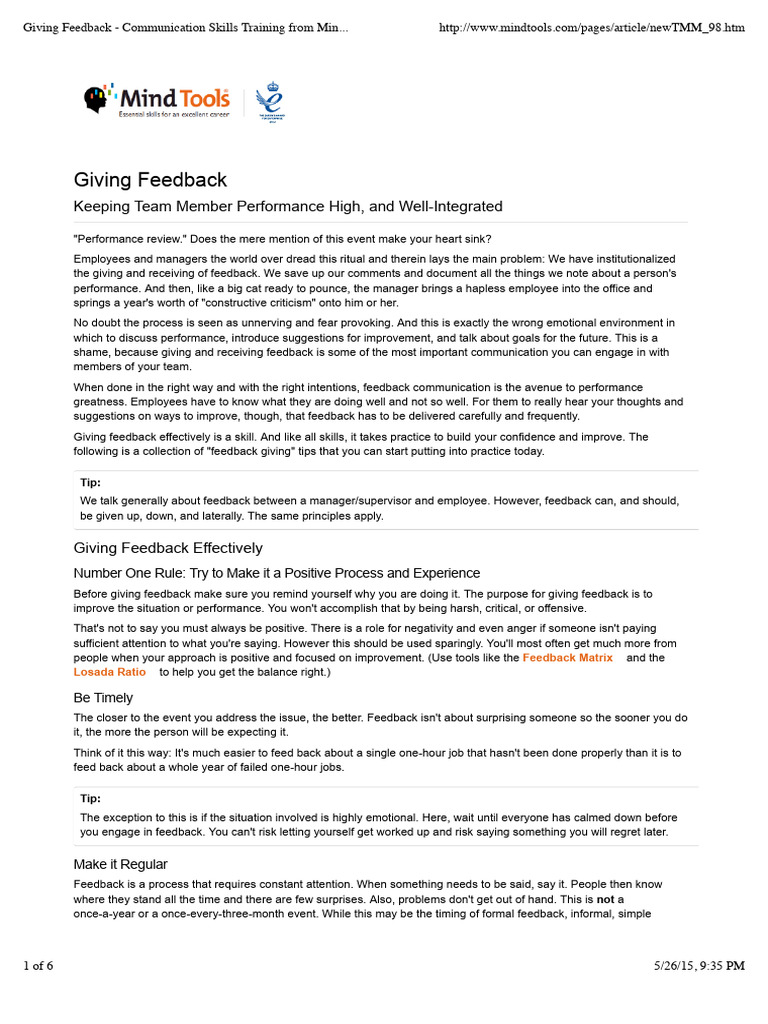 Effective Feedback Communication Skills | PDF | Communication | Career ...
