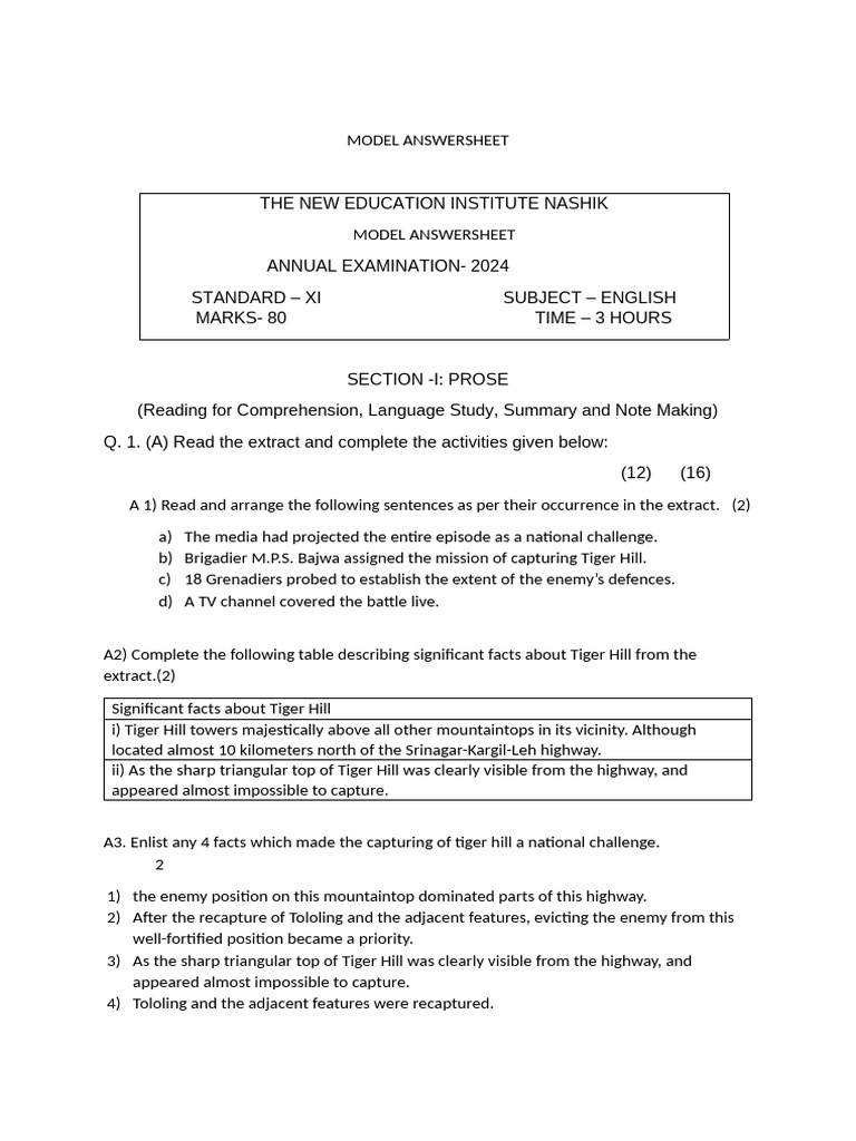 Model Answersheet Xi Annual 2024 | PDF