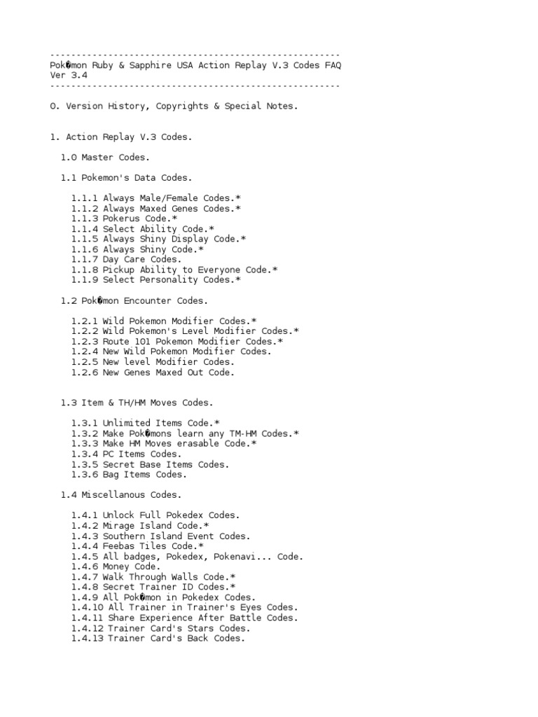 Pokemon Rubysaphire Action Replay Codes Series Of