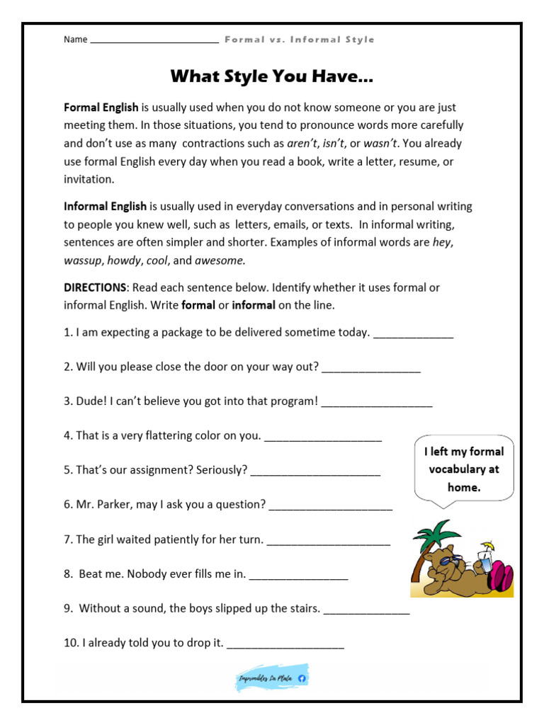Formal Vs Informal Style | PDF