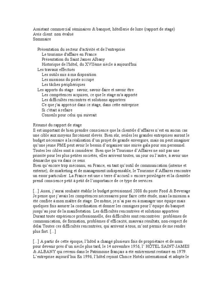 Rapport De Stage Reception D Hotel Doc
