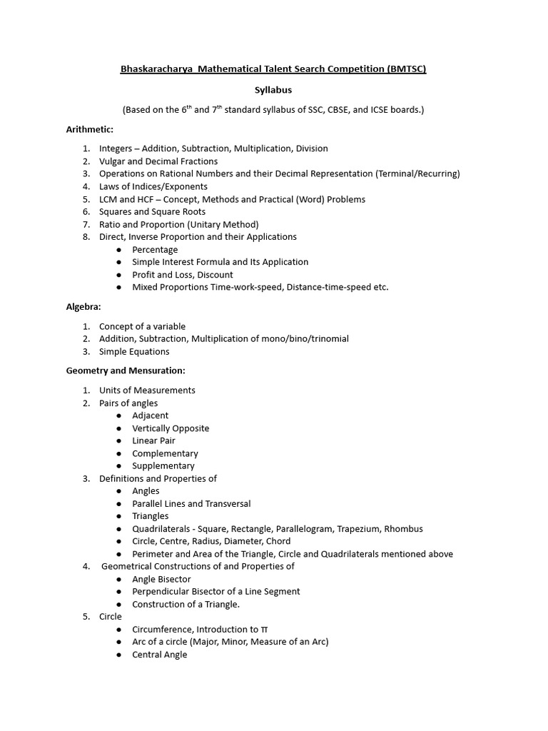 BMTSC 2024-25 Syllabus | PDF