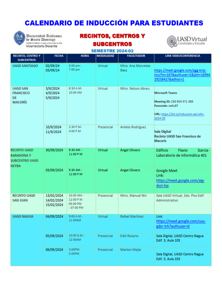Calendario de induccion est 2024 2 centros modificado pdf