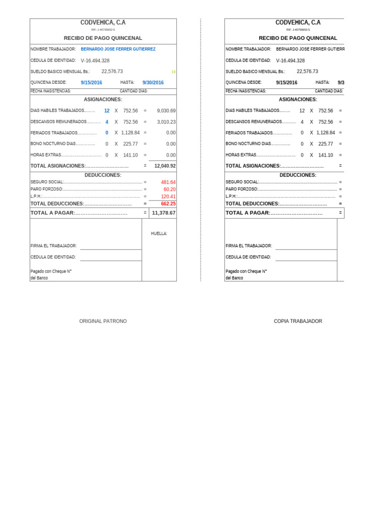 Copia de Recibo de Pago Modelo 16-09-2016 | PDF