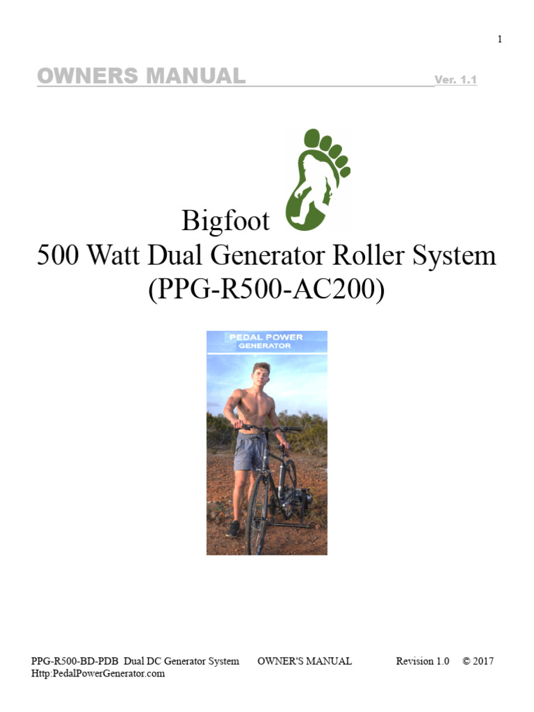 Bigfoot Pedal Power Generator Owners Manual 500W | PDF