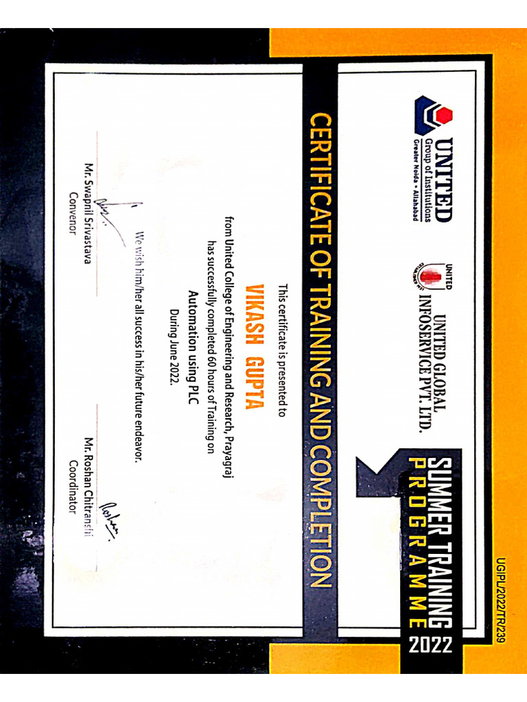 Plc certificate pdf