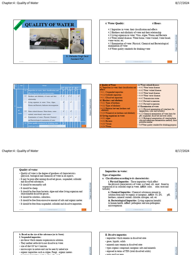 Chapter 4 QUALITY OF WATER | PDF
