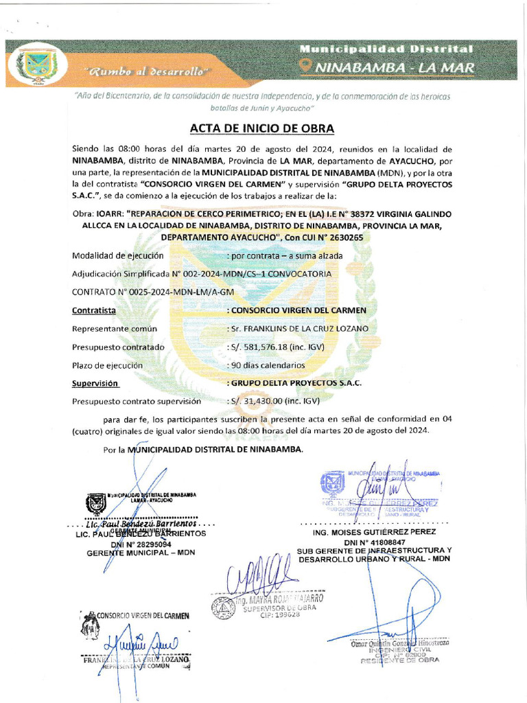 Acta de Inicio de Obra | PDF