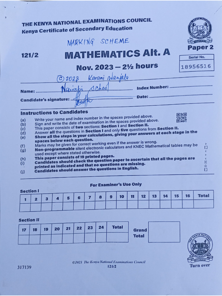 Kcse 2023 Math P2 MS | PDF