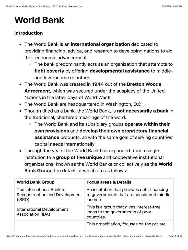 World Bank Group Focus Areas & Details | PDF