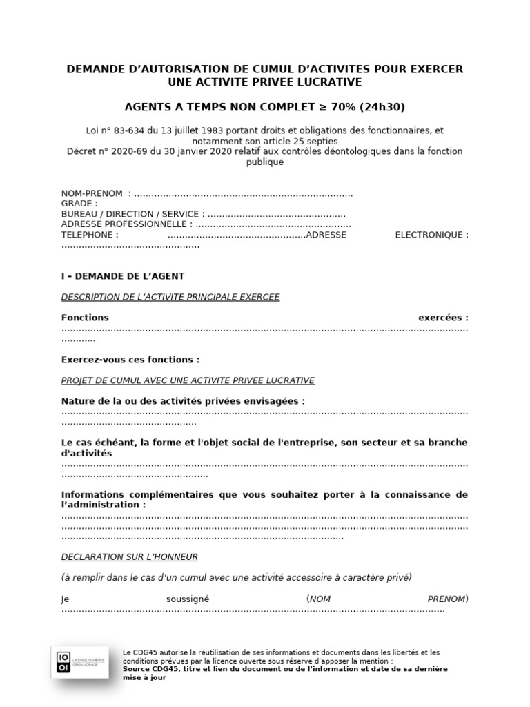 Modele Formulaire Demande Activite Privee Lucrative | PDF