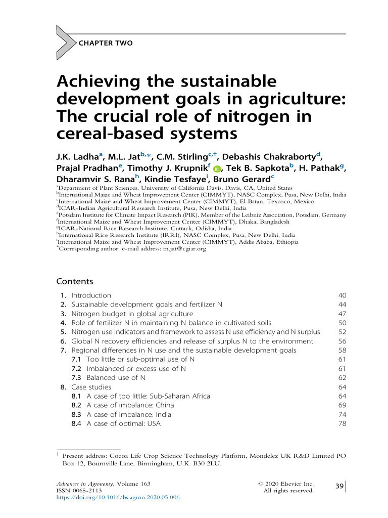 Achieving The Sustainable Development Goals in Agriculture | PDF