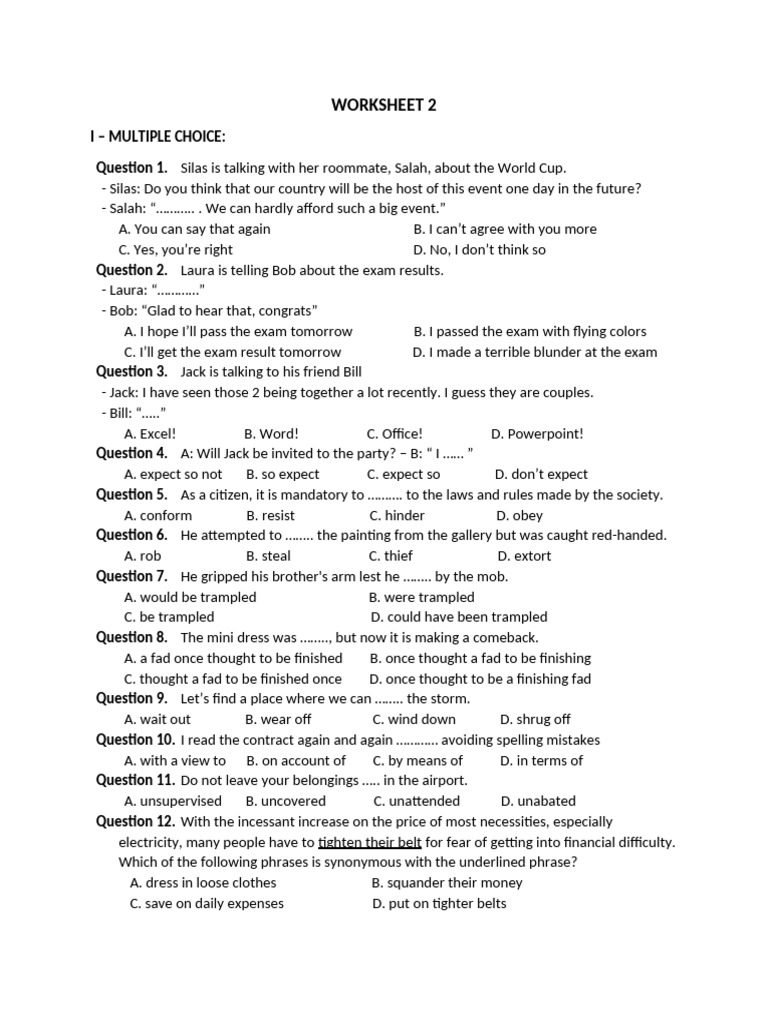 Worksheet 2 | PDF