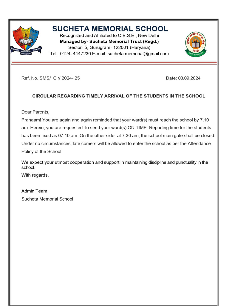 Timely Arrival Policy for Students | PDF