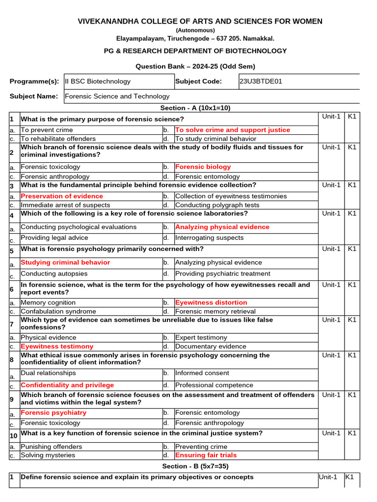 II BSC Forensic Science and Technology | PDF
