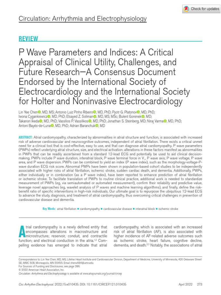 Chen Et Al 2022 P Wave Parameters and Indices A Critical Appraisal of ...