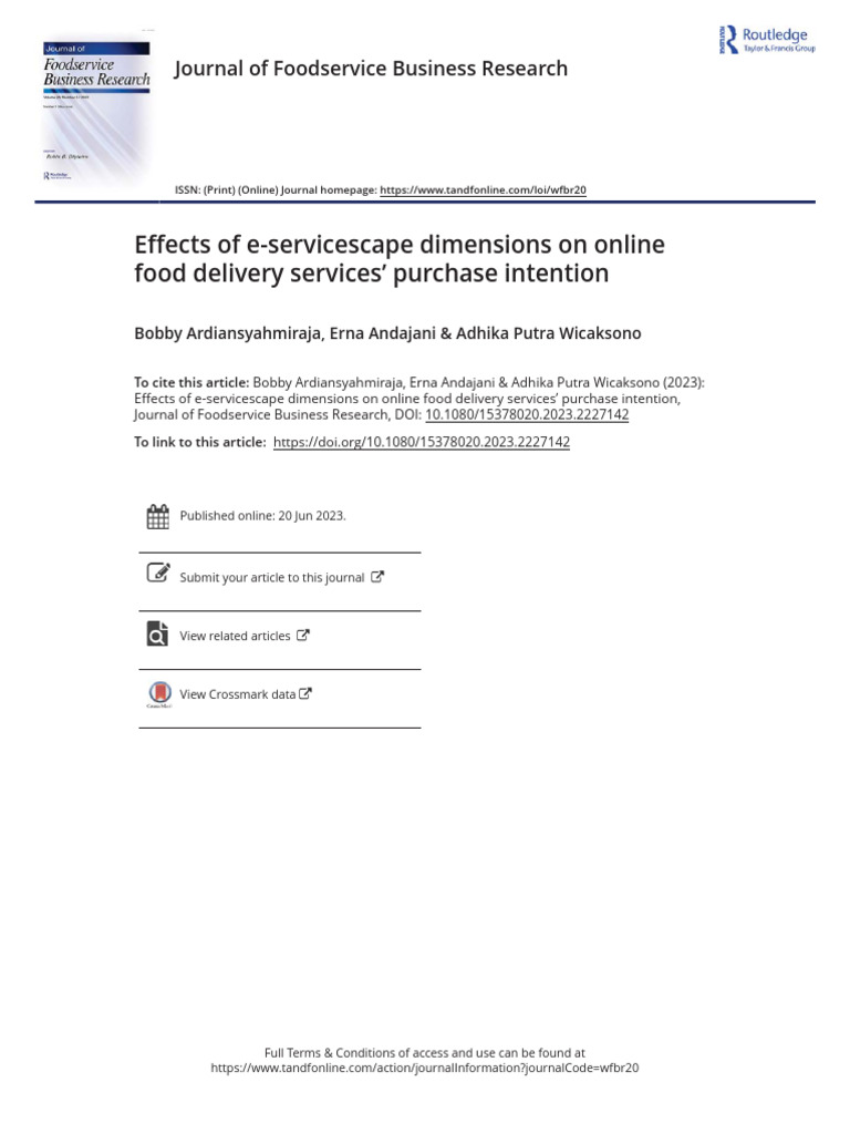 Effects of E-Servicescape Dimensions On Online Food Delivery Services ...