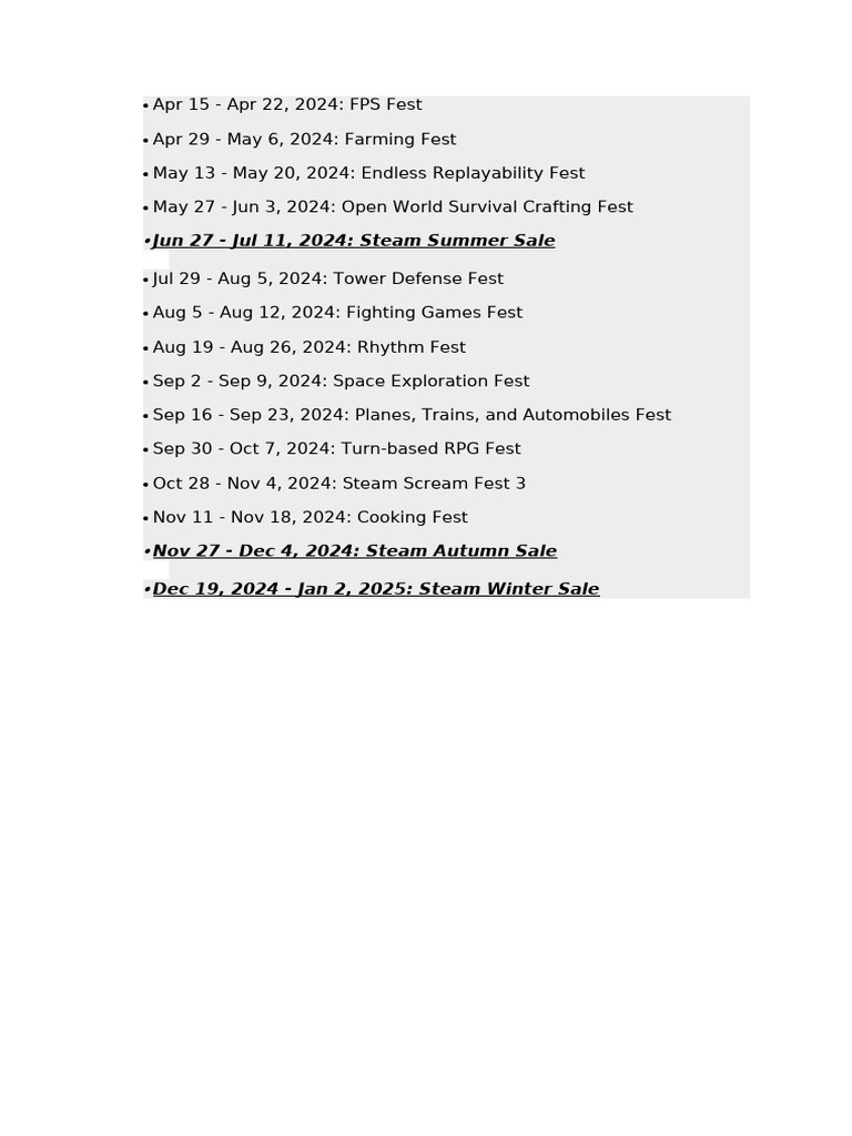 Steam Sale Calendar PDF