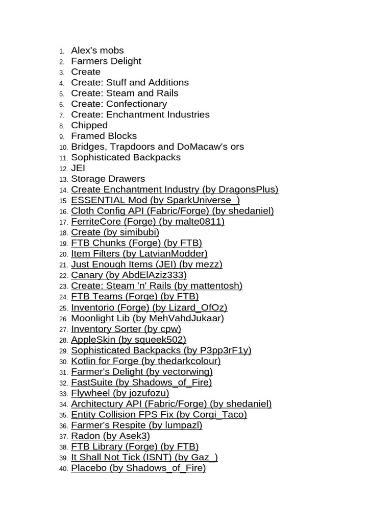 Mod list pdf