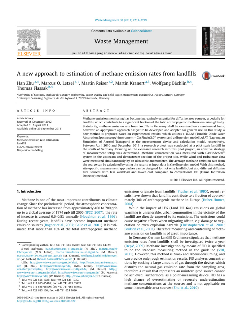 Methane Emission Estimation from Landfills | PDF | Greenhouse Gas | Methane