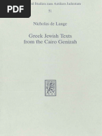 Greek Jewish Texts From The Cairo Genizah (Nicholas de Lange) (Z ...