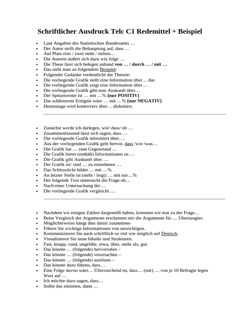 Schriftlicher Ausdruck Grafik + Beispiel Redemittel Telc C1 PDF