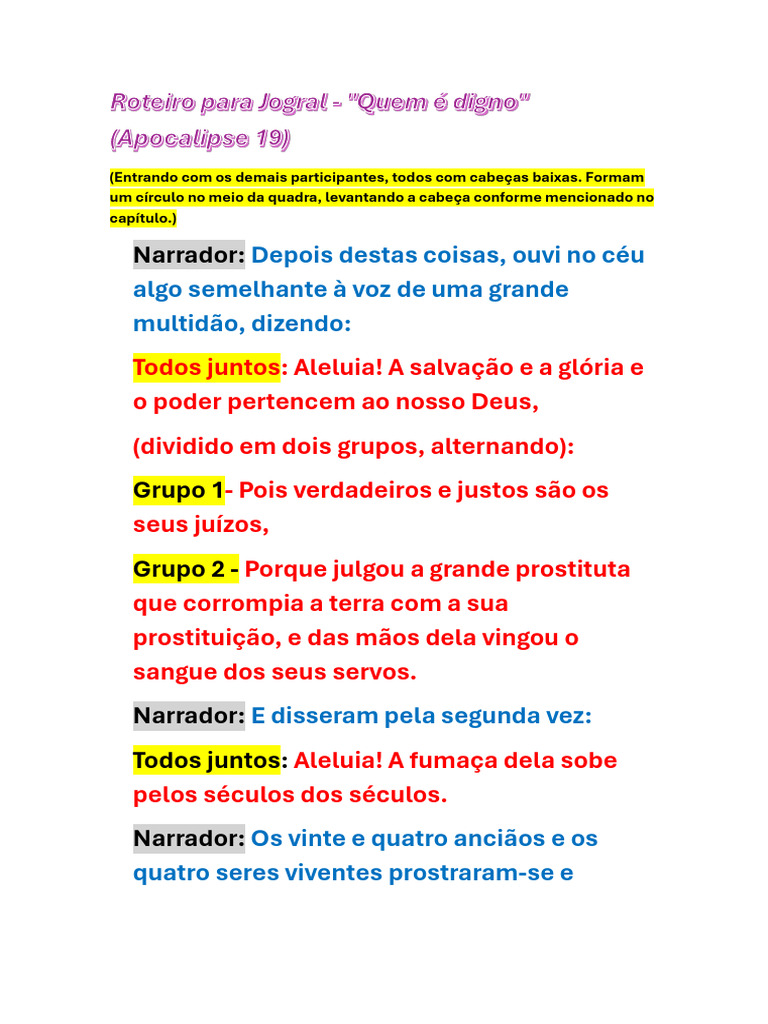 Roteiro para Jogral | PDF