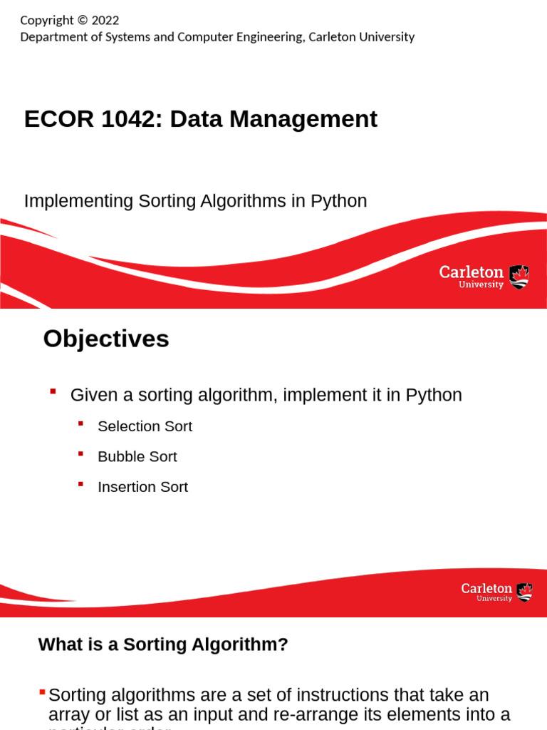 ECOR1042 L06 Sorting-Draft | PDF