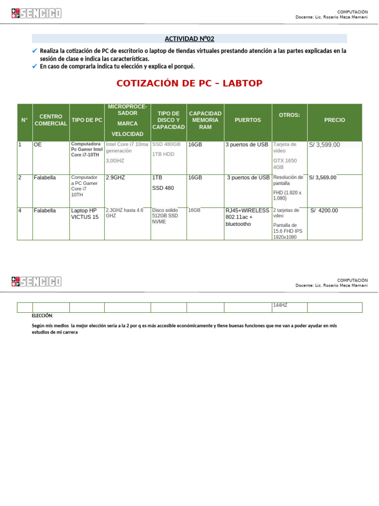 Cotización de PC y Laptop 2023 | PDF | Computadoras personales ...