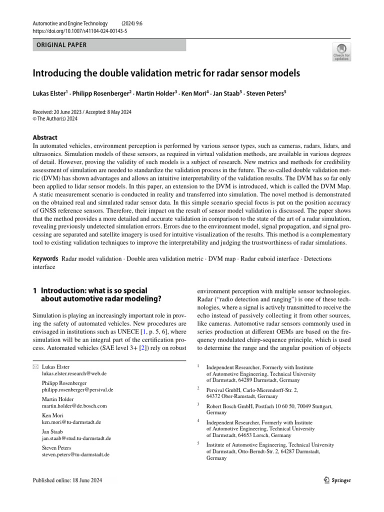 Introducing The Double Validation Metric For Radar Sensor Models | PDF